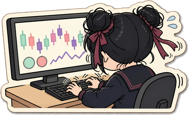 Miko at her desk, trading for the club